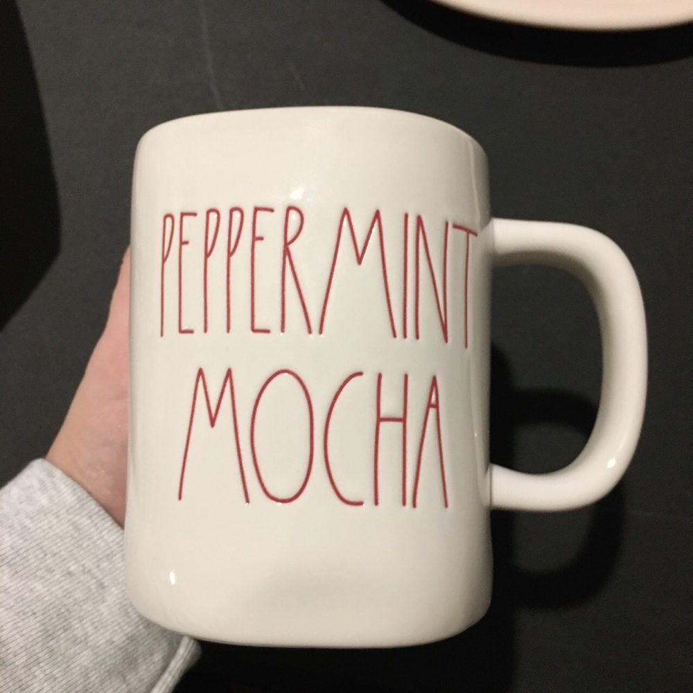 Rae Dunn Peppermint Mocha with red lettering